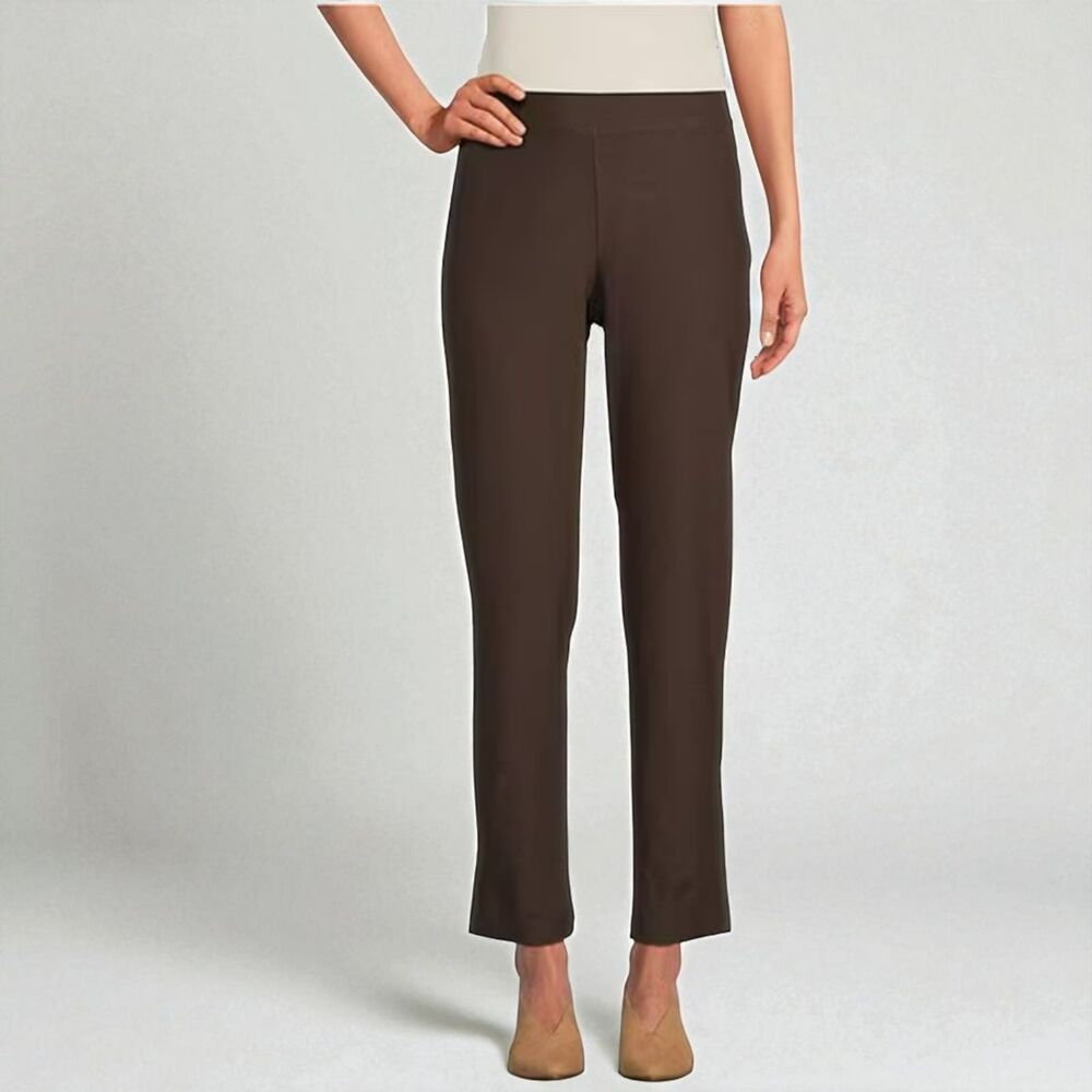 Eileen Fisher Wren Brown Stretch Crepe Slim Ankle Pants Pull-On 4 Office Classic